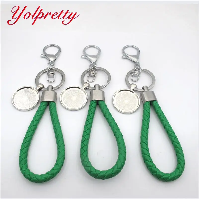 

Yolprtty Classic wholesale 1pcs 25mm Time gem White leatherkeychain cameo setting findings Zinc Aiioy keychain