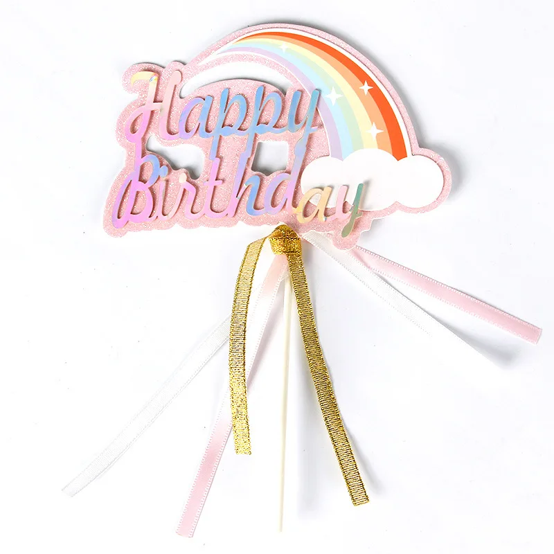 1pcs Happy Birthday Cake Topper Blue Pink Rainbow For Party Decorations Decor | Дом и сад