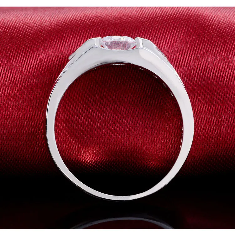 

Solid Real Luxury CZ Genuine 925 Pure Sterling Silver Wedding Engagement Rings For Men Male Jewelry R208men