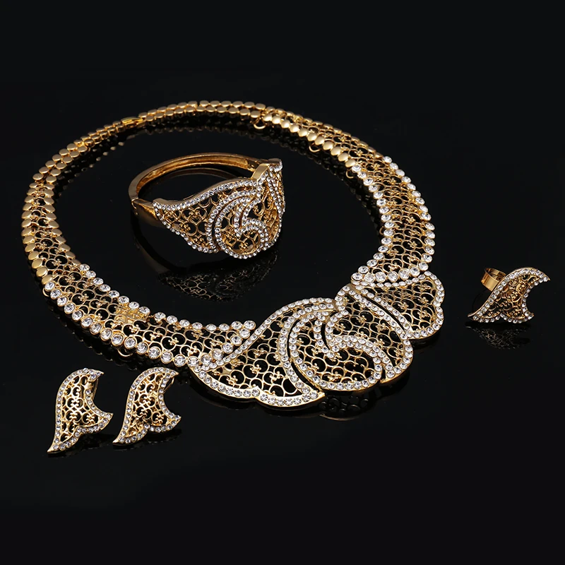 2017 новейшие Роскошные Ювелирные наборы из Дубая золотого цвета модные