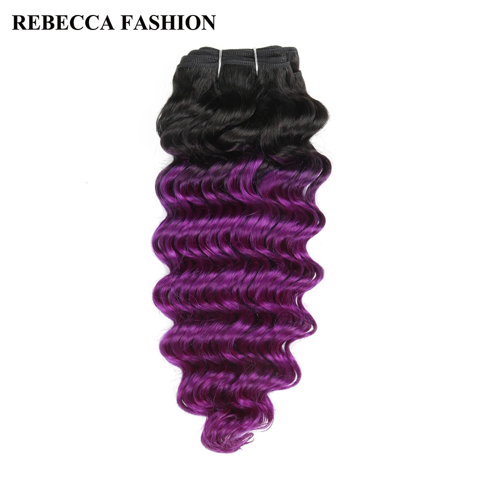 

Rebecca Remy Human Hair Weave 1 bundle Brazilian Deep Wave 100g Ombre Colored For Salon Hair Extensions T1b/Purple
