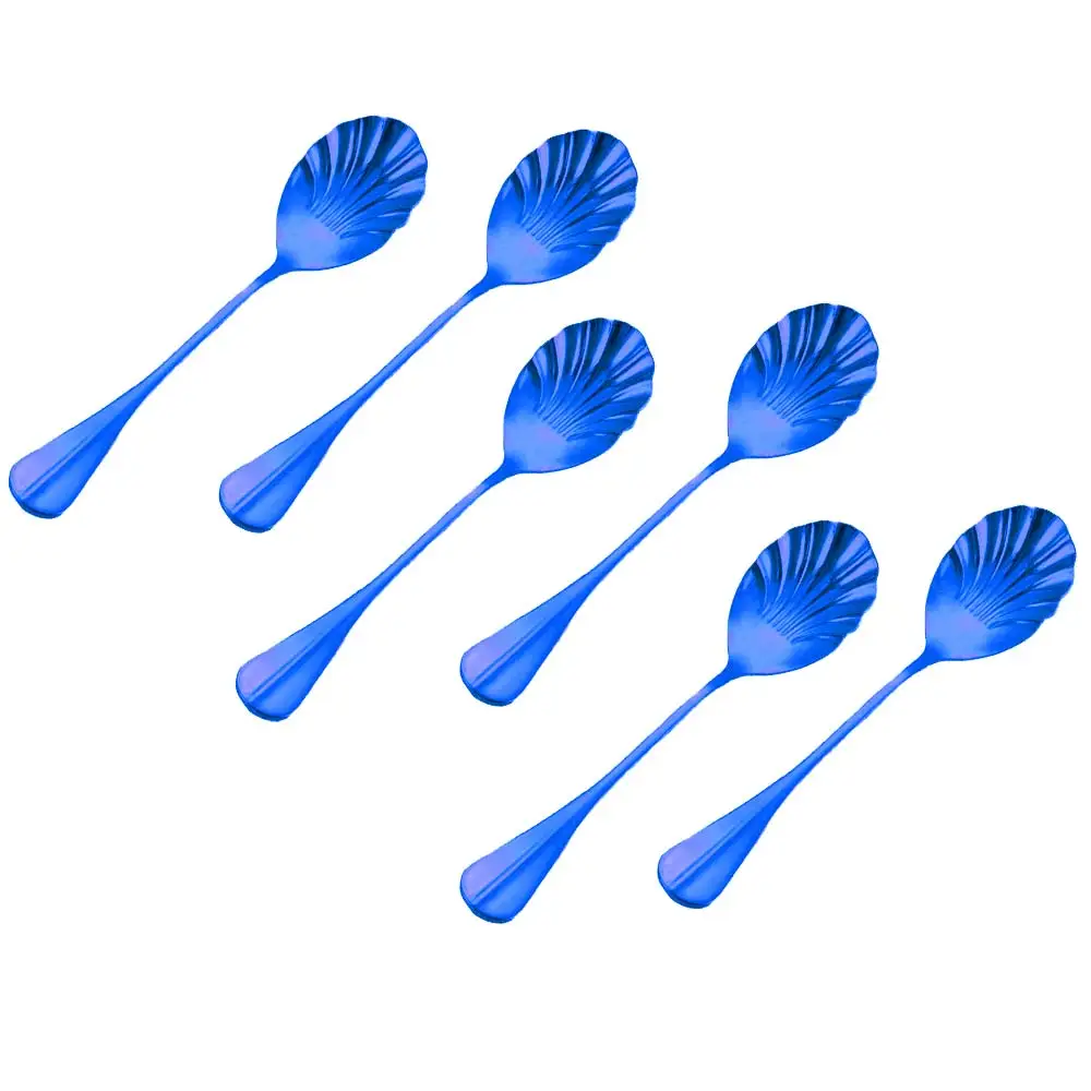 6pcs Blue 6 шт. в форме раковины, чайные ложки из нержавеющей стали, кофейные ложки, мороженое, сахар, десертные ложки, красочные радужные ложки для кухни, бара - Цвет: 6pcs Blue