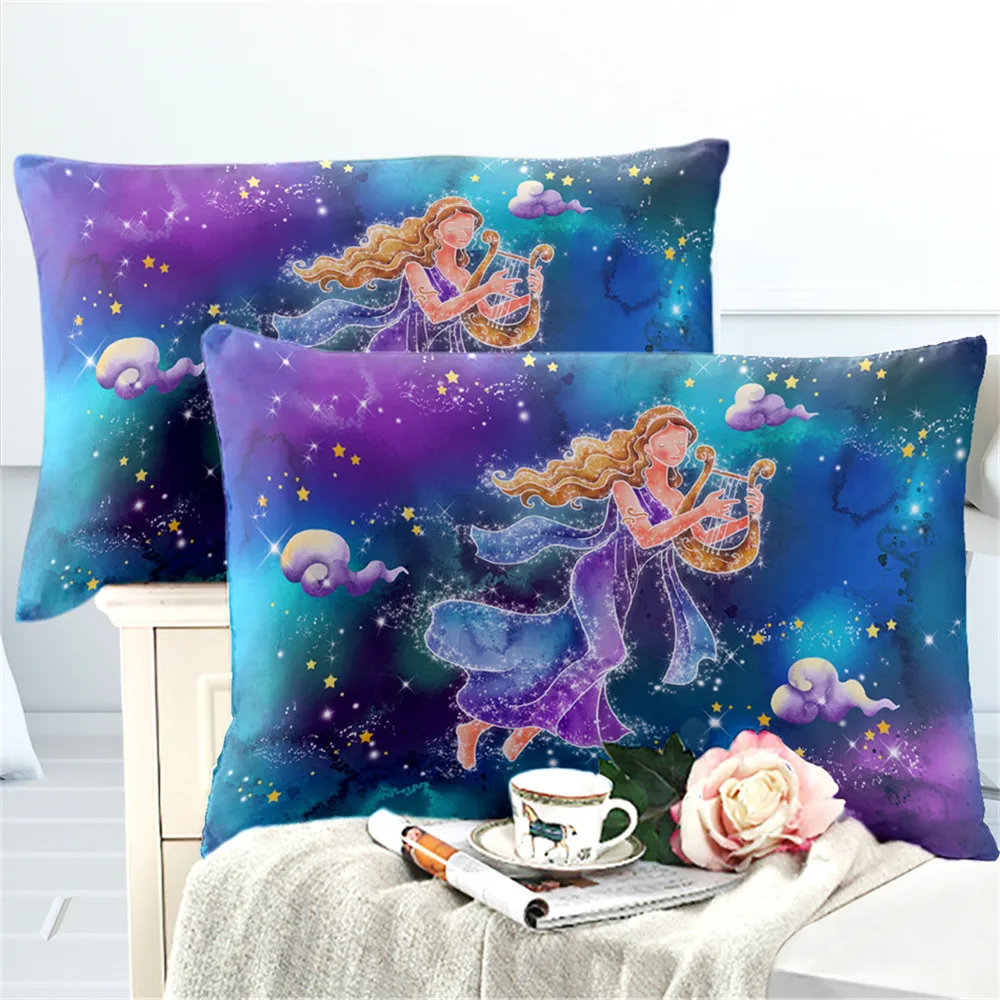 Girls Princess Cartoon Bedding Set Colorful Virgo Constellation Duvet Cover Galaxy Print Twin Queen King Size D25 | Дом и сад