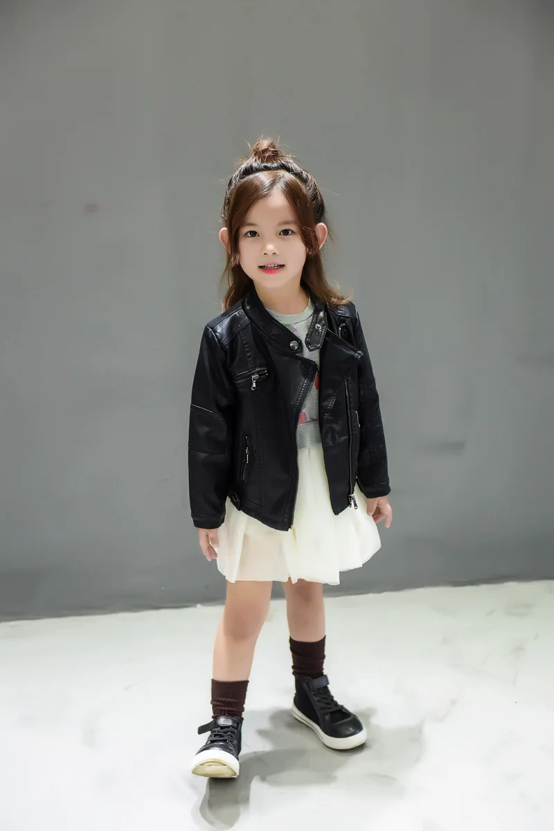 Осень 2017 детская черная куртка из искусственной кожи для мальчиков и девочек