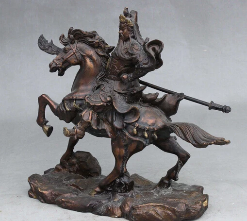 ymying 1011++++10&quot China Fengshui Bronze Guan Gong Yu Warrior God Hold Knife Ride Horse Statue | Дом и сад