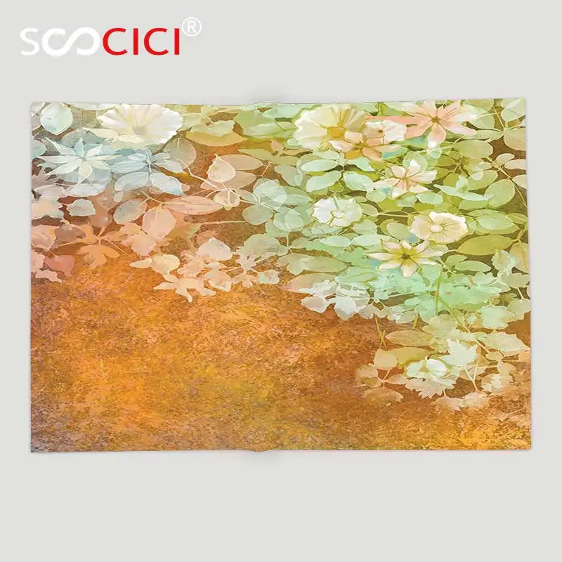 Мягкое Флисовое одеяло на заказ гранж цветы и листья винтажная живопись размытом