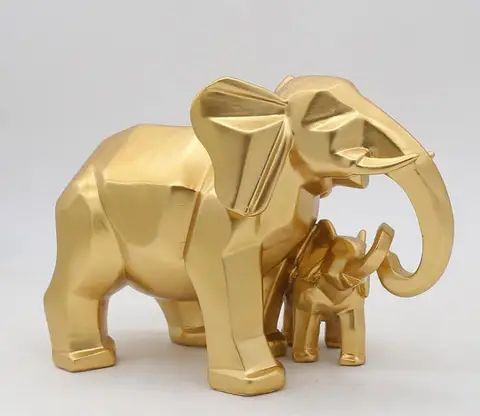 Золотистый современный геометрический Золотой Слон из смолы, аксессуары для украшения дома, ремесла для скульптуры, статуэтки, украшения для мамы и ребенка