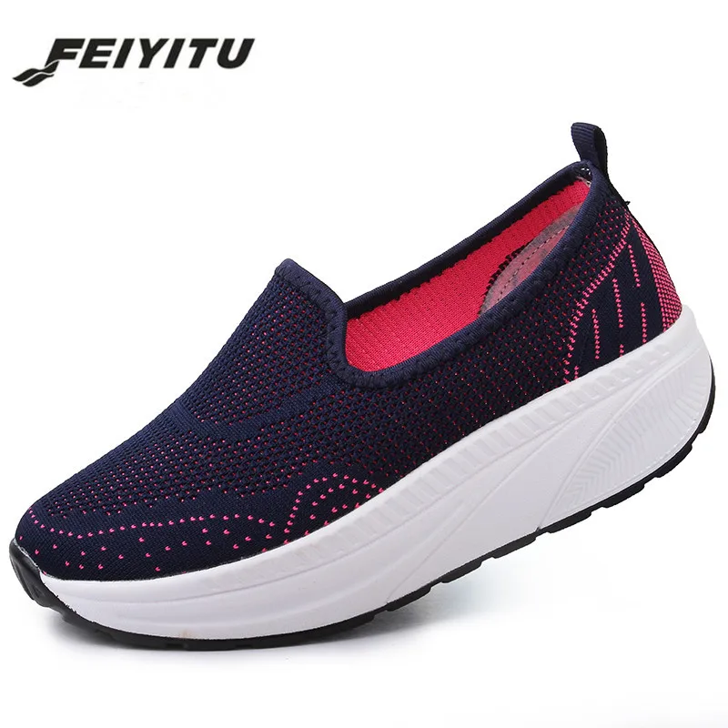 Женские модные кроссовки FeiYiTu больших размеров 35 42 для весны и лета 2018 сетчатые