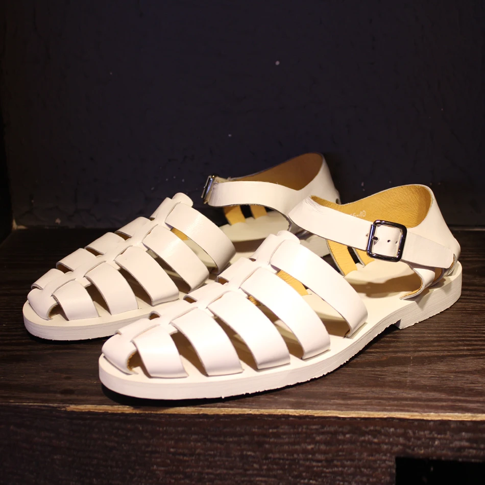 Fashion summer casual shoes high quality handmade men gladiator sandals comfortable white buckle strap | Обувь