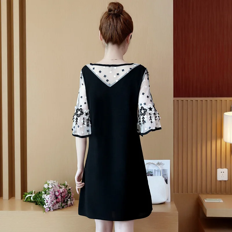 Женское кружевное платье черное свободное повседневное винтажное большого