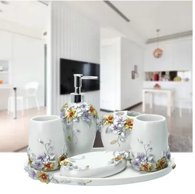 

6pcs Resin Bathroom Accessories bathroom set household items toothbrush holder,Soap Dispensers,Soap Dishes Mediterranea Style