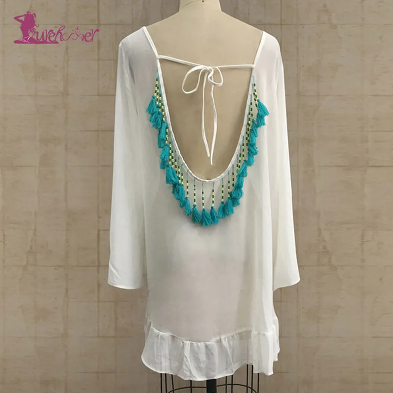 R1LC30EYJJwhitegreen Lurehooker сексуальное вязаное пляжное платье, v-образный вырез, Пляжная накидка, прозрачная пляжная одежда, открытая спина, пляжные покрывала, лето, купальный костюм - Цвет: R1LC30EYJJwhitegreen