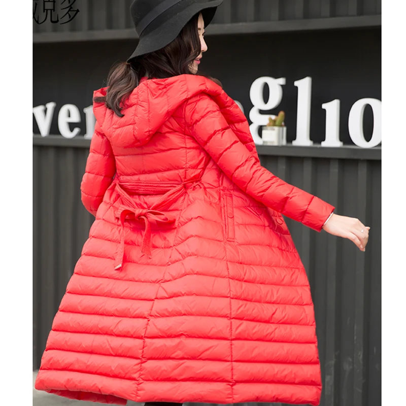

2021 Winter Thin Slim Down Cotton Jacket Coats Women's Long Hooded Warm Cotton-padded Parkas Coats Female Slim Down Parkas Coats