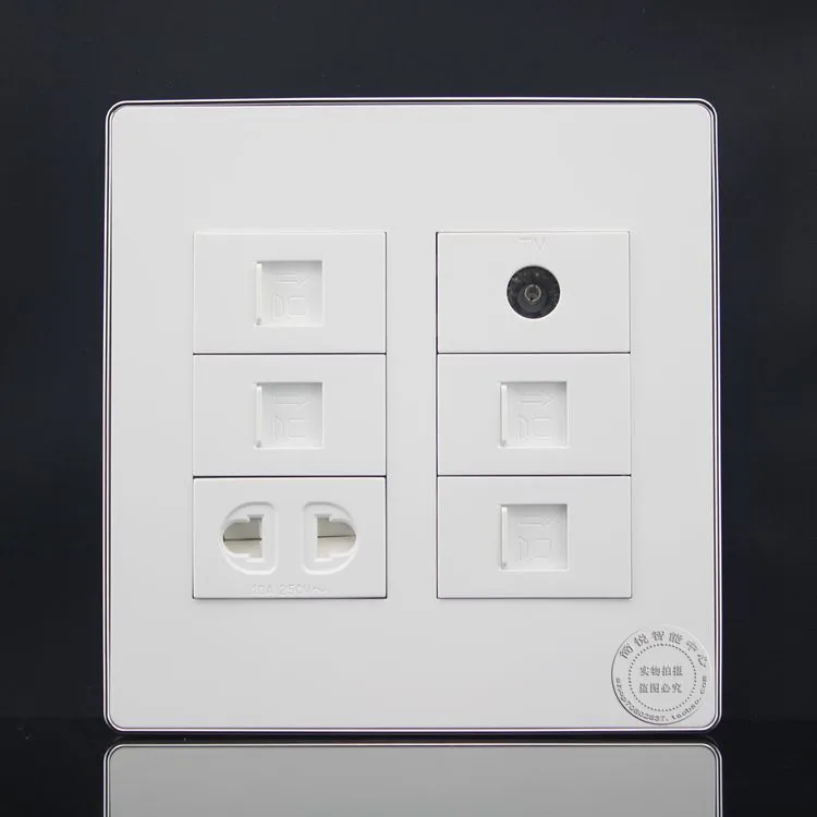 120MM Wall Socket Plate 6 Ports Four Network RJ45 Cat5e &amp TV Two Hole Power Panel Faceplate Outlet | Компьютеры и офис