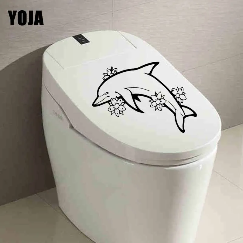 YOJA 23.3X15.5CM дельфин цветы морской рыбы животных наклейки для унитаза стены Стикеры