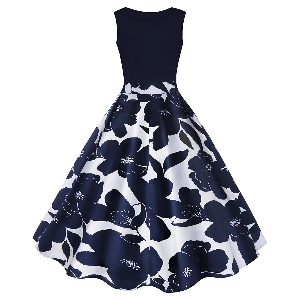 Женское винтажное платье в стиле ретро с цветочным принтом и высокой талией 4