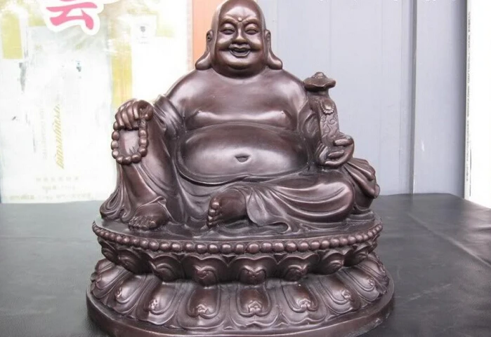 

fast shipping USPS to USA S2635 12 Chinese Buddhism Pure Bronze Copper RuYi Money Wealth Maitreya Buddha Statue
