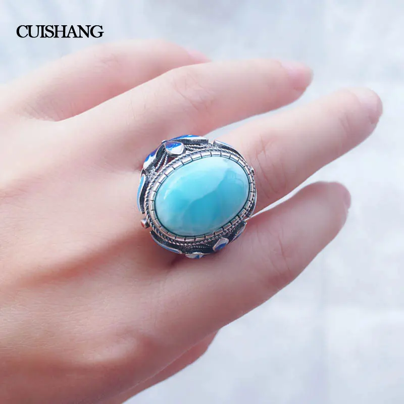 CSJ настоящее кольцо Larimar, Стерлинговое Серебро 925 пробы, голубой большой камень, OV13* 18, свадебные, Обручальные, вечерние, для женщин, подарок для девушек