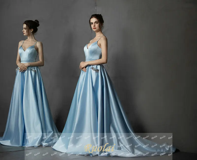 Elegant A Line Evening Dresses Long V-Neck Women Party Gown Formal Dress 2020 with Pockets robe de soiree Prom | Свадьбы и торжества