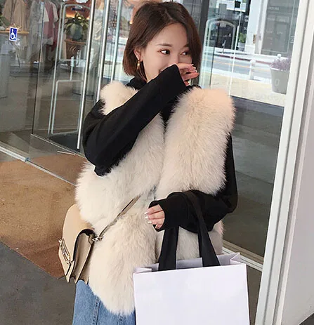 beige Tatyana furclub натуральный Лисий меховой жилет дизайн женская меховая куртка натуральный Лисий мех жилет Зимний короткий жилет куртки - Цвет: beige