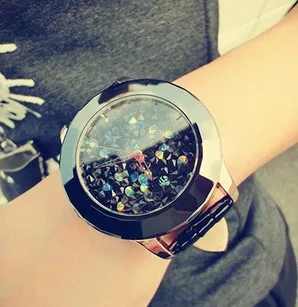 Женские часы со стразами GUOU фирменные из керамической кожи с кожаным ремешком |