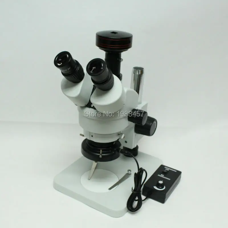 Непрерывный зум бинокулярный визуальный 7X-45X Тринокулярный Стерео микроскоп + 5