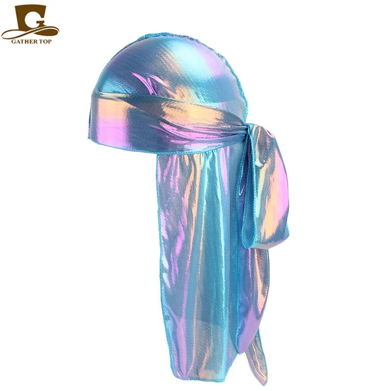 Новый стиль красочные блестящие Durag для мужчин тюрбан европейский и американский