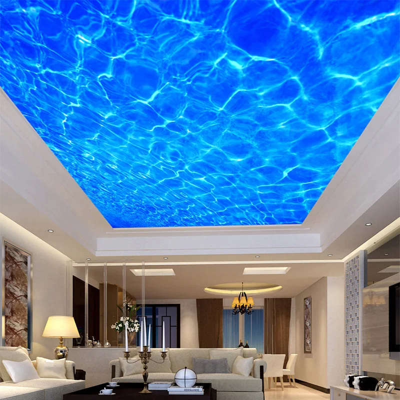 

Custom Large Ceiling Murals Modern Simple Blue Water Wave Photo Wallpaper Living Room Theme Hotel Ceiling Mural Papel De Parede