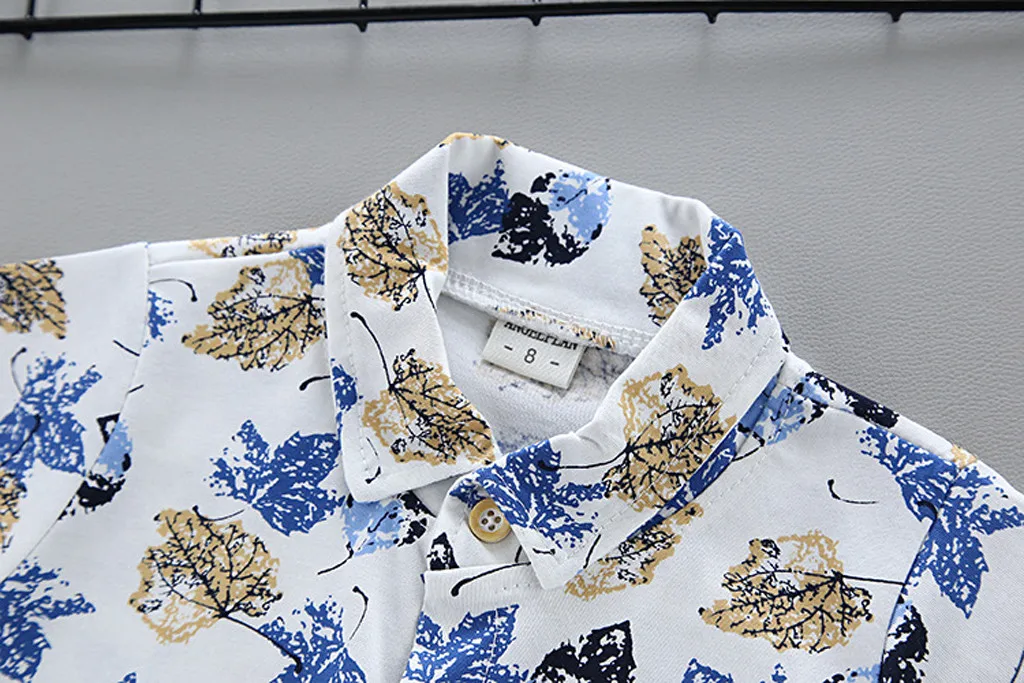 Летняя одежда для мальчиков 2019 рубашка с принтом дерева и листьев + шорты Одежда