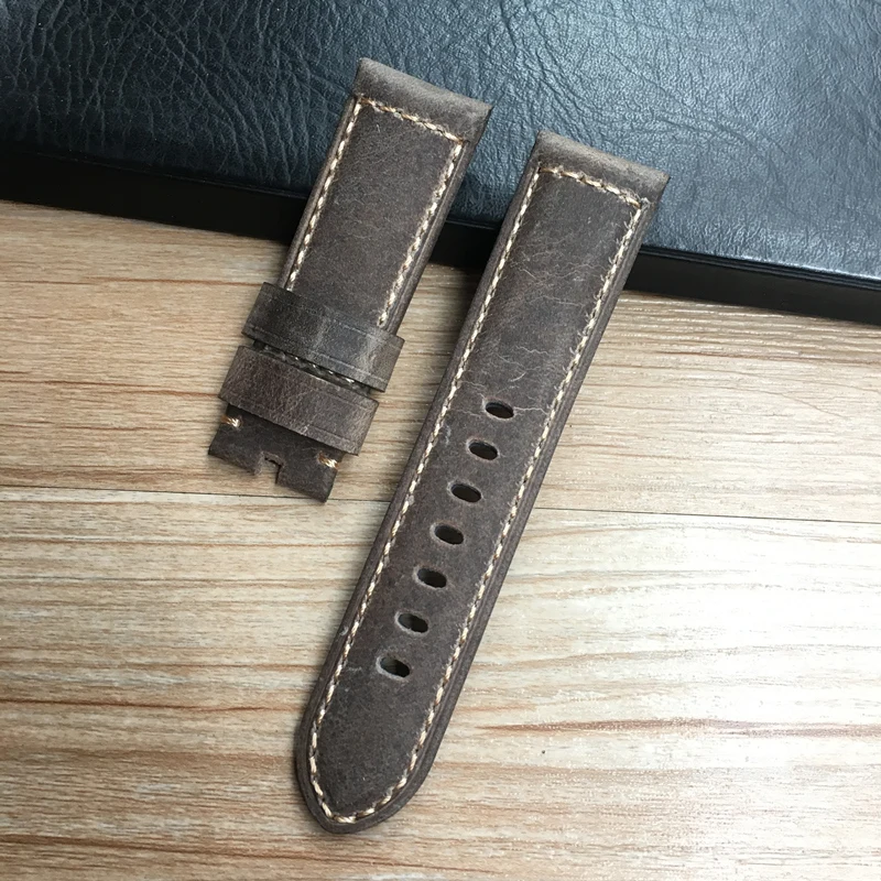 High Quality 24mm 26mm Italy Brown Black Gray Crazy Horse Genuine Leather Watchband Wristband For PAM Watch Strap
