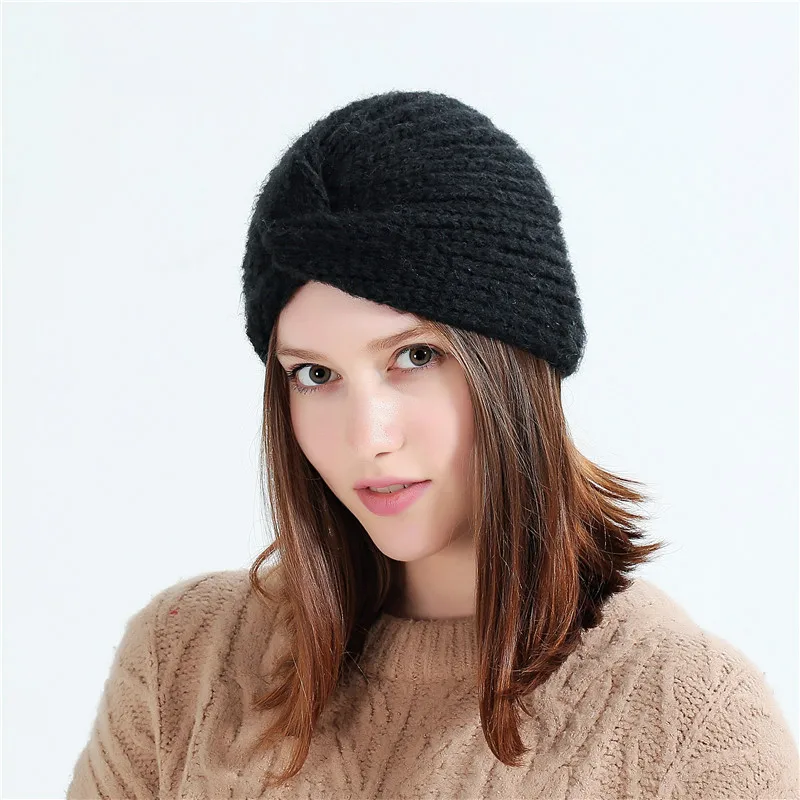 Модная осенне-зимняя женская теплая мешковатая шерстяная шапка однотонная
