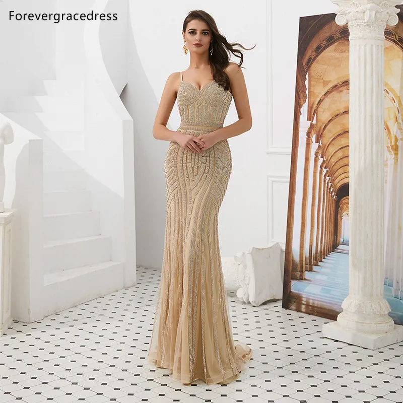 Вечерние платья Forevergracedress с реальными изображениями золотого цвета 2019 Длинные