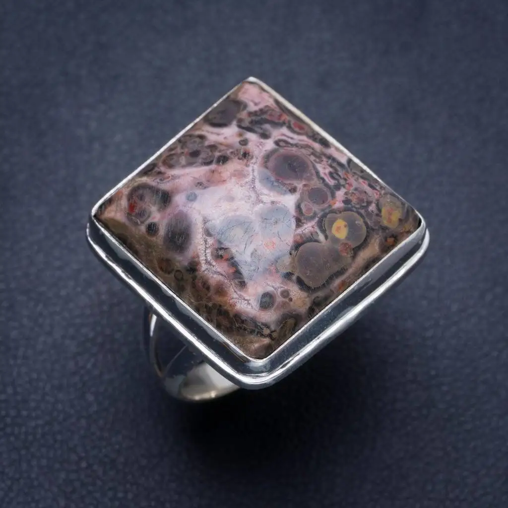 Леопардовым шкура яшма ручной работы Уникальные 925 пробы Серебряное Кольцо 7 25