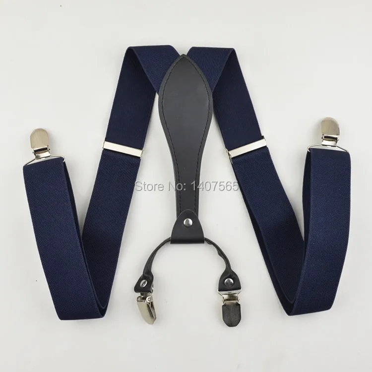 Мужские/женские регулируемые однотонные подтяжки с клипсой 3 5 см шириной nave bule |