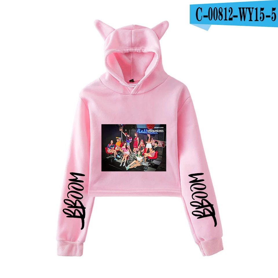 MOMOLAND модный тренд sala Cat укороченный Топ для женщин Лето толстовки Толстовка Сексуальная Горячая Kpop Harajuku больших размеров 2XL - Цвет: WY15-5