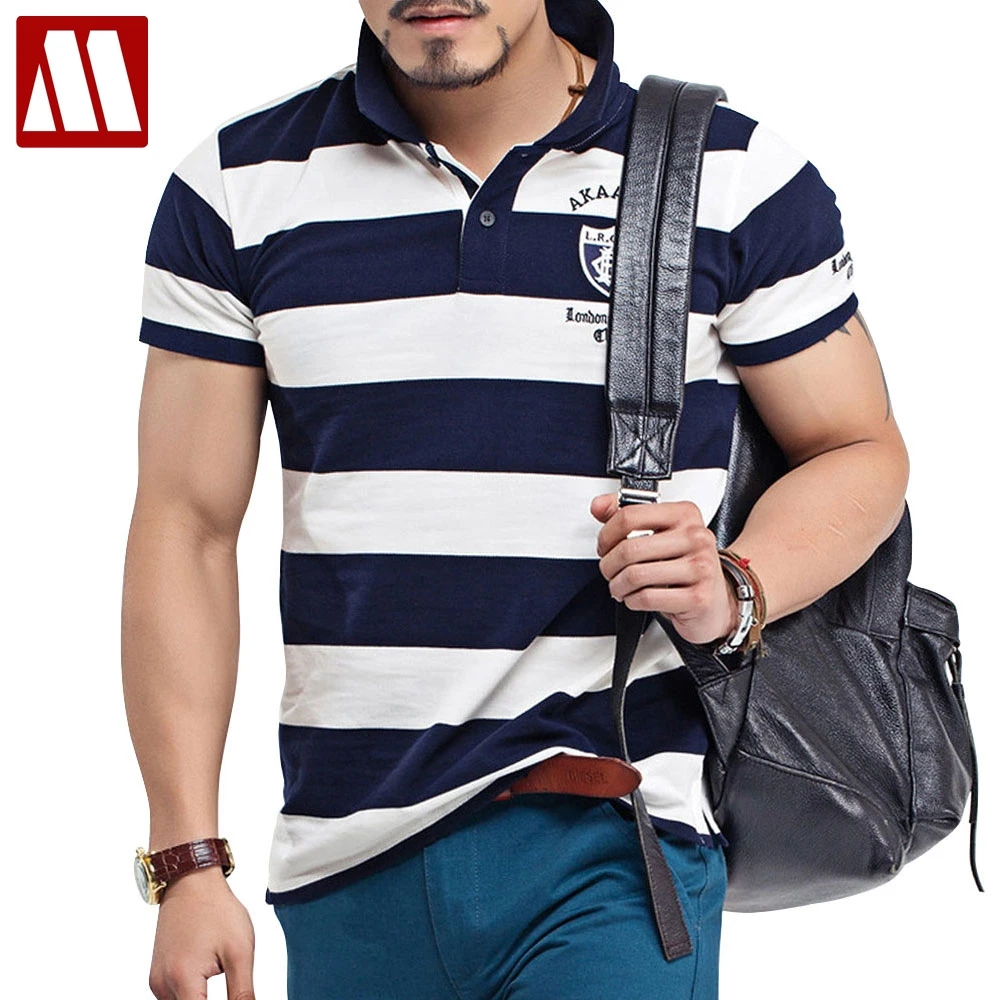 Футболка мужская в полоску хлопок 100% повседневная брендовая одежда для фитнеса