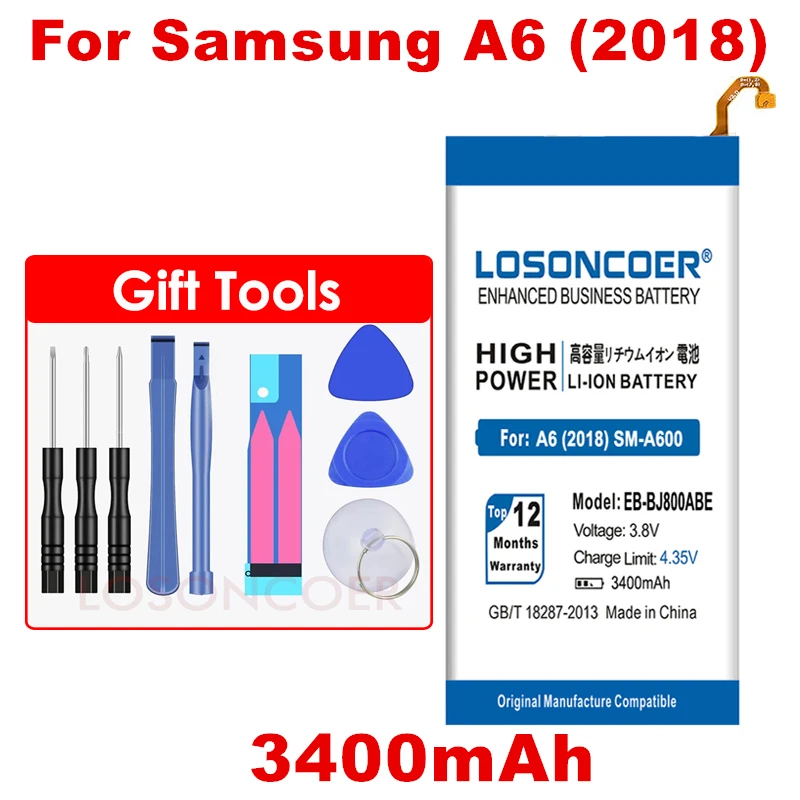 LOSONCOER 3400 мАч EB-BJ800ABE батареи для samsung Galaxy A6() SM-A600 A600F J6 J600F J800 телефон батарея+ номер отслеживания