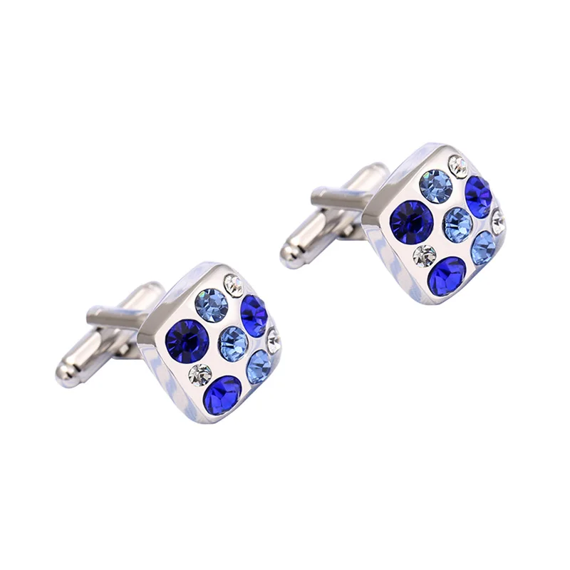 Высокое качество Мужские Запонки серебряное покрытие Синий CZ горный хрусталь
