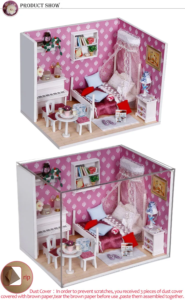 IiE создать кукольный домик Q008 queen мечта Miniatrue DIY Kit с подсветкой и Пылезащитный чехол