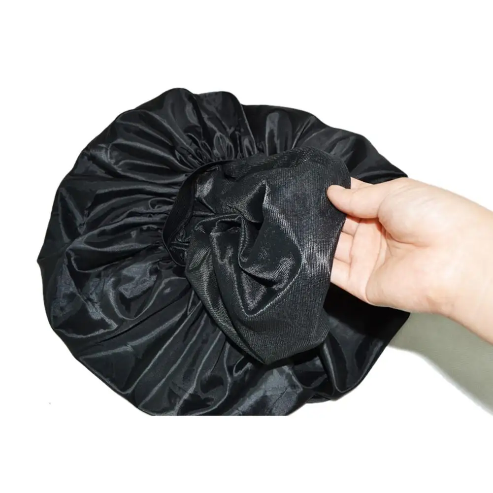 Super Big Size Beauty Salon Cap Satin Bannet Cap Sleep Night Cap Head Cover Bonnet Hat For For Curly Springy Hair Black Color