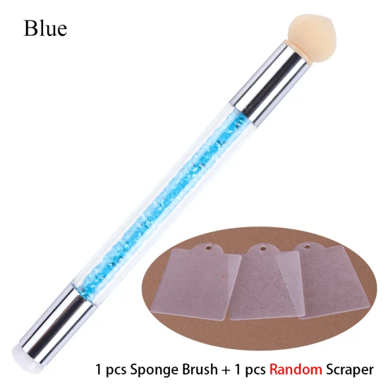 Blue Scraper Set Сменная губчатая головка для дизайна ногтей щетки для полировки стемпинга набор скребков для ногтей блестки Раскрашивание градиентная Ручка инструмент для рисования цветение TR946 - Цвет: Blue Scraper Set