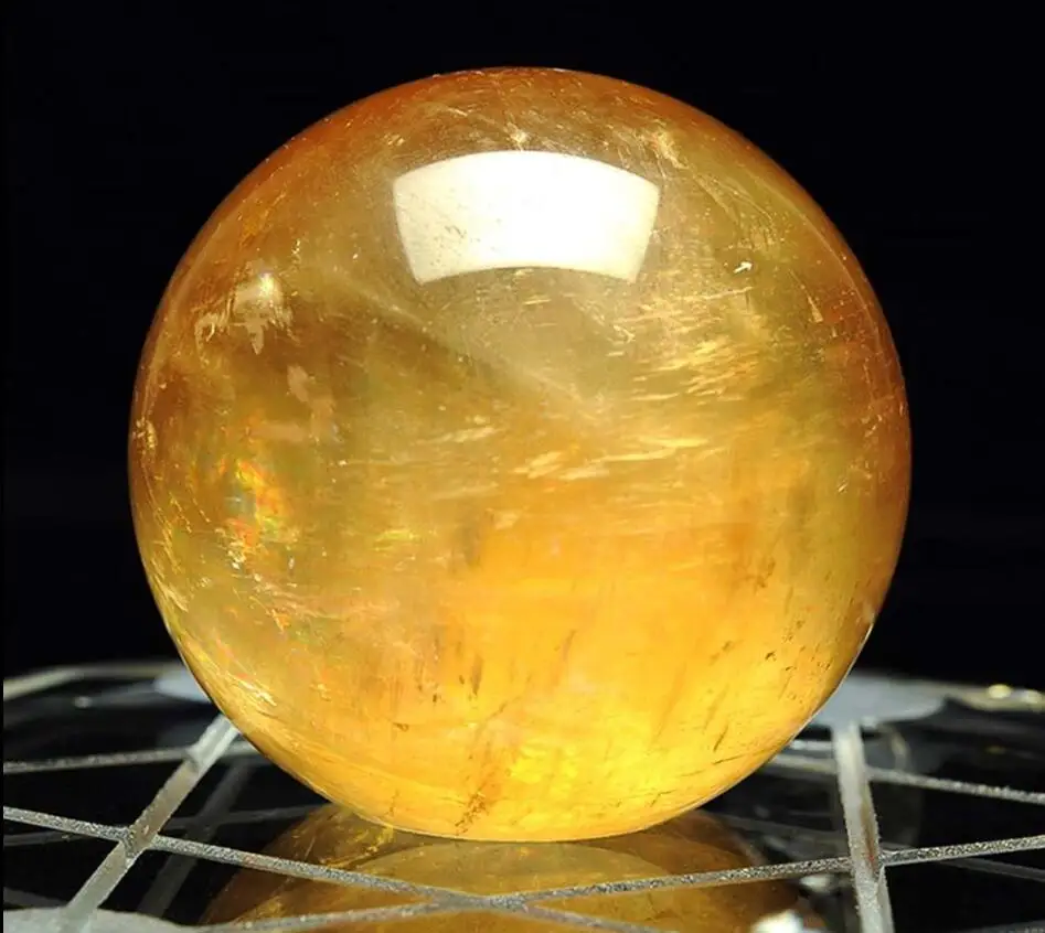 

40mm YELLOW Iceland Spar OPTICAL CALCITE quartz Sphere Ball