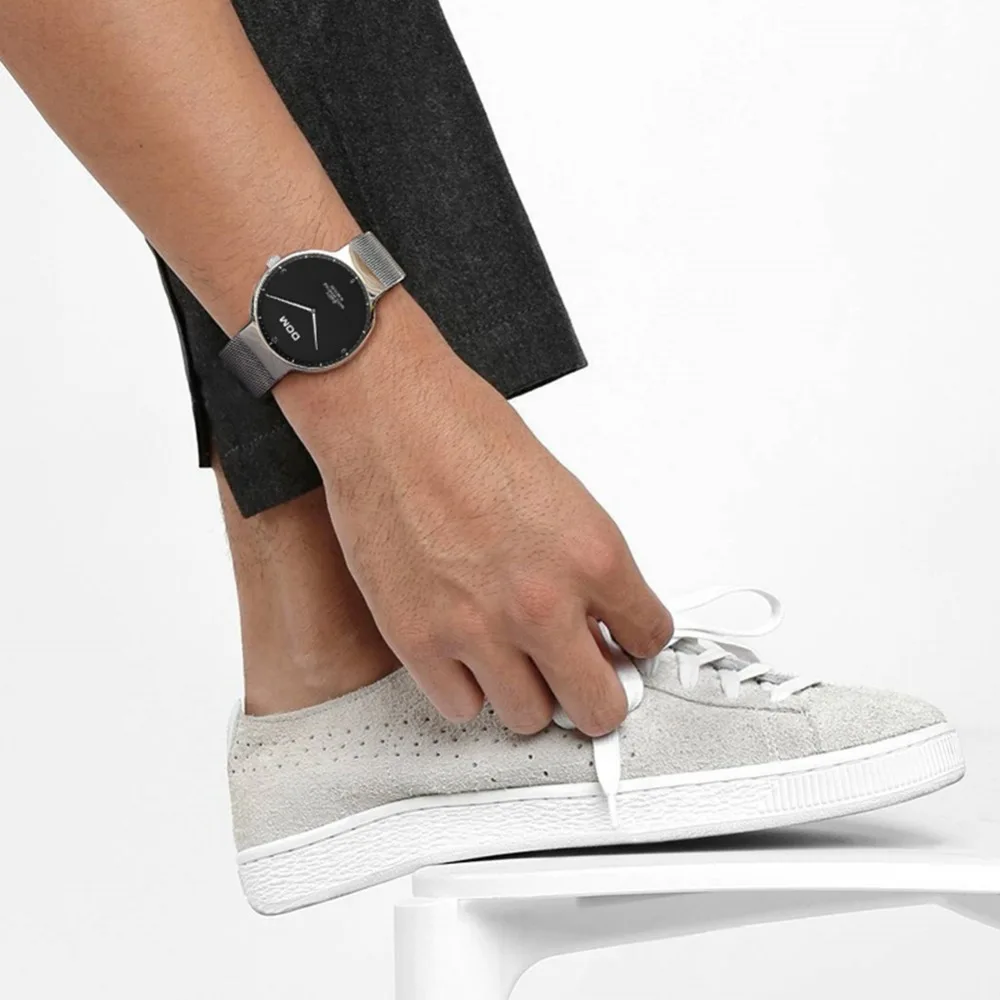 Модные мужские кварцевые часы DOM бренд Простой стиль наручные из нержавеющей