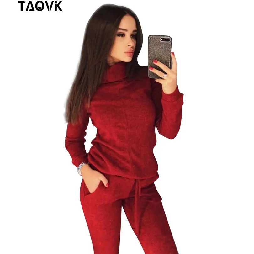 TAOVK, женские вязаные костюмы, весенний свитер, набор, средняя линия, водолазка, пуловер, свитер, штаны, два предмета, наборы, теплые костюмы для бега