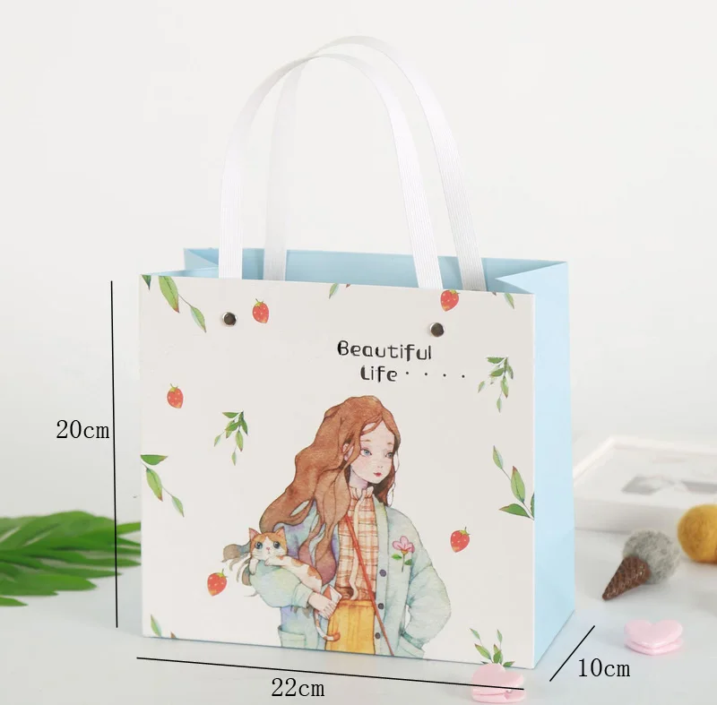 light blue 12 шт милые бумажные подарочные пакеты с ручками красивая девушка шаблон свадебные подарочные бумажные пакеты вечерние украшения сумки для упаковки подарков - Цвет: light blue