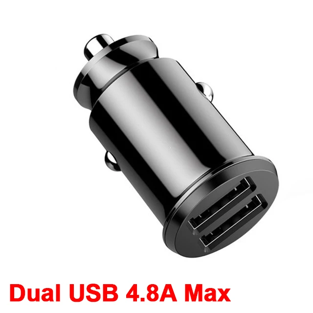 4.8A Black Мини USB Автомобильное зарядное устройство для мобильного телефона в машине 4.8A Быстрая зарядка автомобиля-зарядное устройство двойной USB автомобильный адаптер зарядного устройства для телефона 2 порта - Тип штекера: 4.8A Black