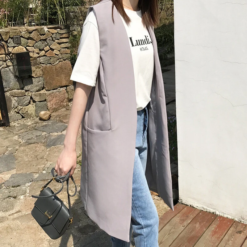 

2019 New Women Vest Jacket Suit Waistcoat Slim Long Vests Blazer Female Casual Sleeveless Waistcoat Office Lady Pocket Coat R421