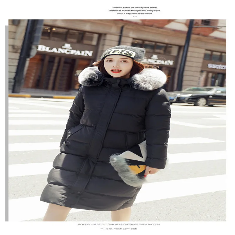 OMLESA Fox Fur Large Collar Coat 2018 Winter New Women's Down Jacket Thickening Long Hooded Over The Knee Tide Outer SX13 | Женская
