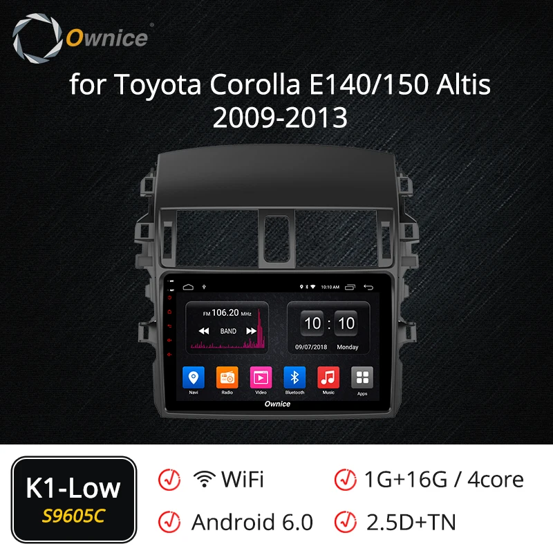 S9605 K1-Low Ownice K3 K5 K6 Android 9,0 Восьмиядерный 4G DSP 360 Panorama автомобильный Радио плеер gps Navi для Toyota Corolla 2009 2010 2011 2012 2013 - Цвет: S9605 K1-Low