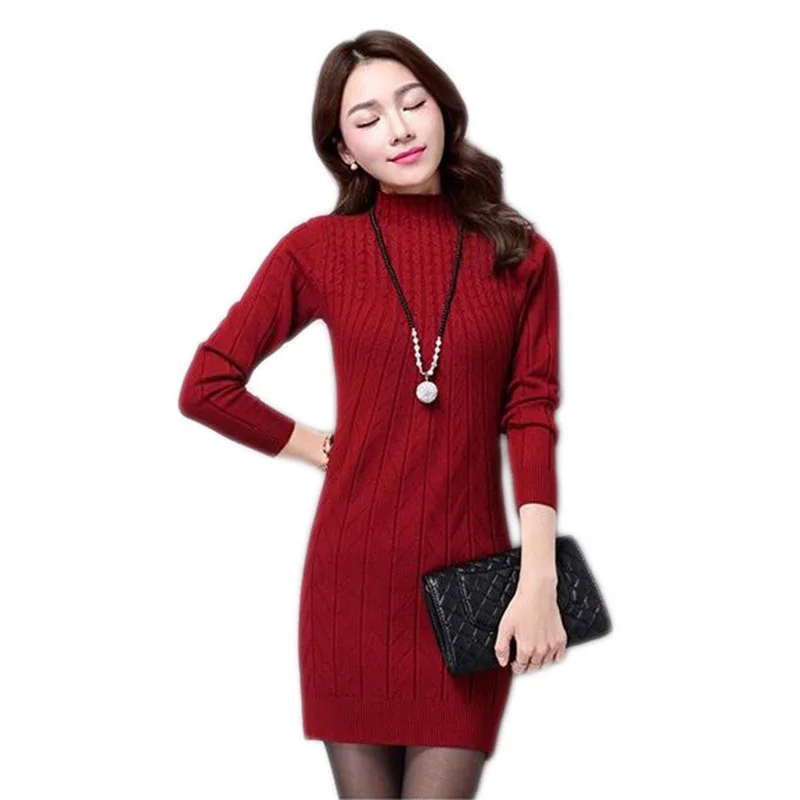 Платье Свитер женское теплое с длинным рукавом и высоким воротом|dress vestidos|knitted